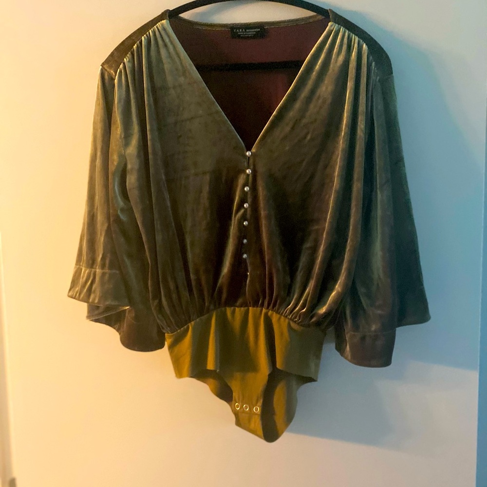 Velvet Bodysuit w/ pearl buttons